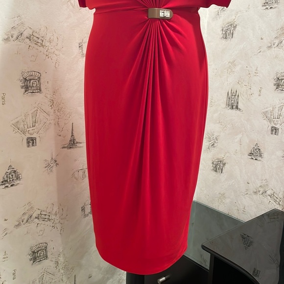 Anne Klein Red Dress with Flutter Sleeves - Picture 4 of 8